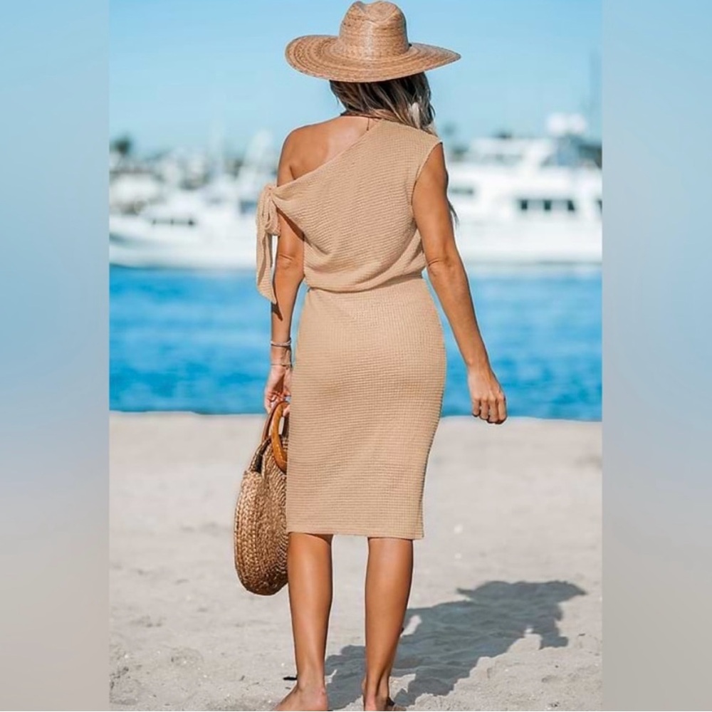 Cupshe Tan One Shoulder Dress Midi Female xl - Picture 2 of 5